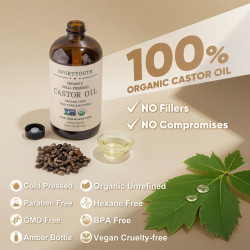 SPORTYOUTH Organic Castor Oil, Made in USA, 32 fl oz Big Glass Bottle, Cold Pressed Hexane Free USDA Certified 100% Pure Castor Oil for Hair Growth Brows Eyelashes Face Skin Body Care