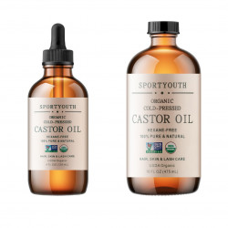 SPORTYOUTH ORGANIC CASTOR OIL, MADE IN USA, GLASS BOTTLE, COLD PRESSED HEXANE FREE USDA CERTIFIED 100% PURE CASTOR OIL FOR HAIR GROWTH BROWS EYELASHES FACE SKIN BODY CARE - 4oz + 16oz