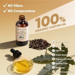 SPORTYOUTH ORGANIC CASTOR OIL, MADE IN USA, GLASS BOTTLE, COLD PRESSED HEXANE FREE USDA CERTIFIED 100% PURE CASTOR OIL FOR HAIR GROWTH BROWS EYELASHES FACE SKIN BODY CARE - 4oz + 32oz